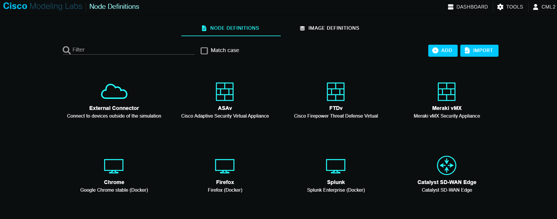 Cisco Modeling Labs dashboard overview.