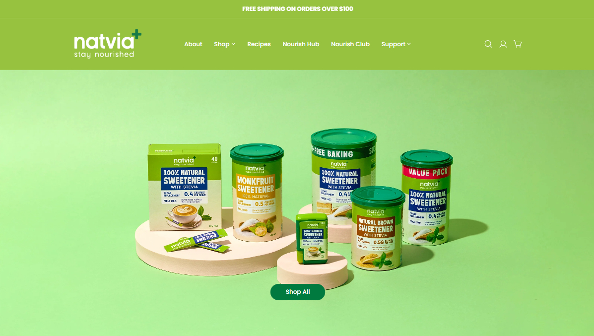 Landing page preview of Natvia Australia