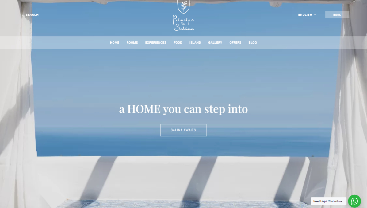 Landing page preview of Principe di Salina
